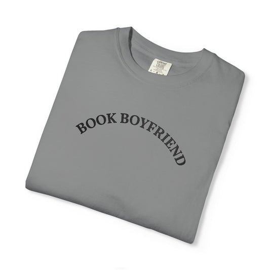 Book Boyfriend Embroidery T-shirt - Black on Grey