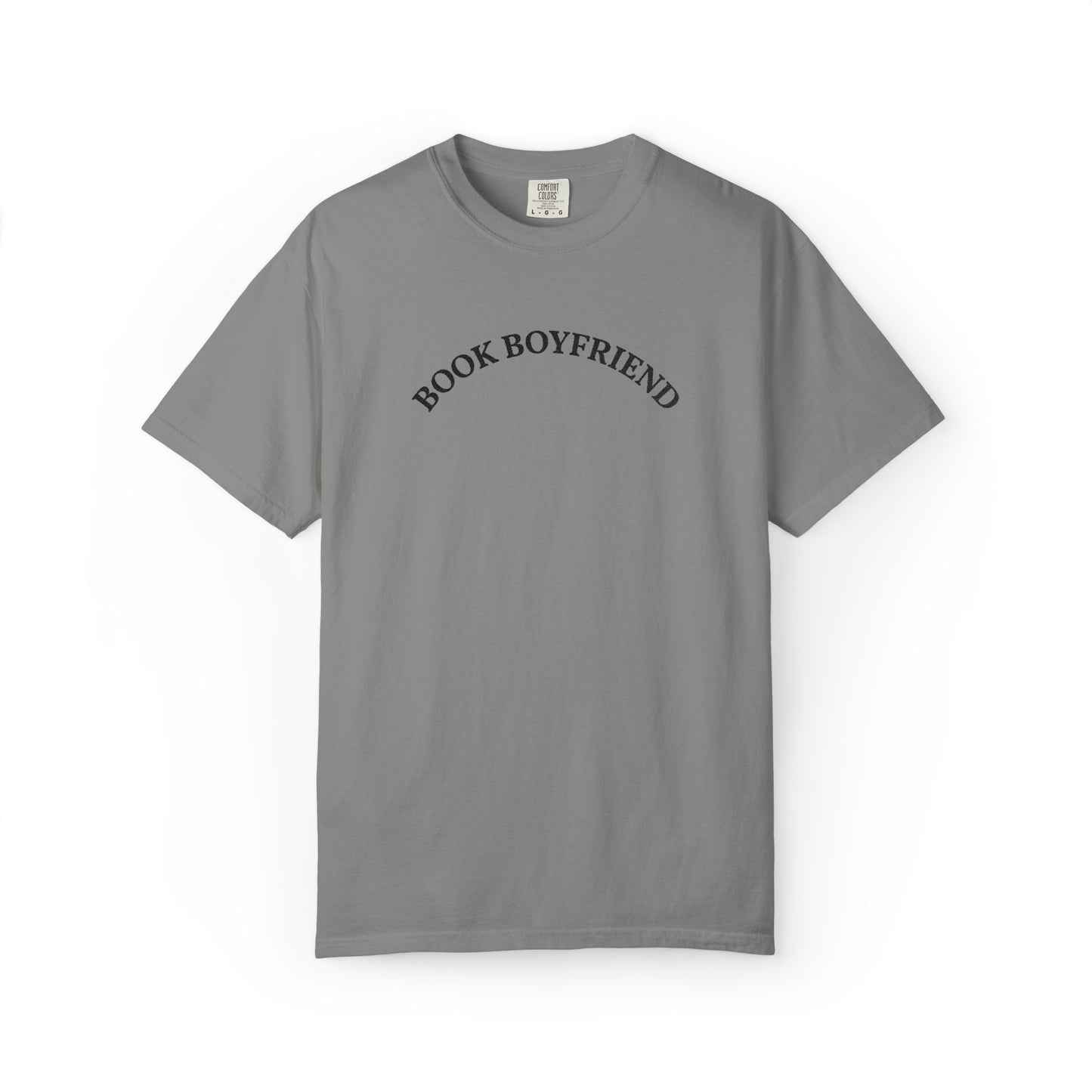 Book Boyfriend Embroidery T-shirt - Black on Grey