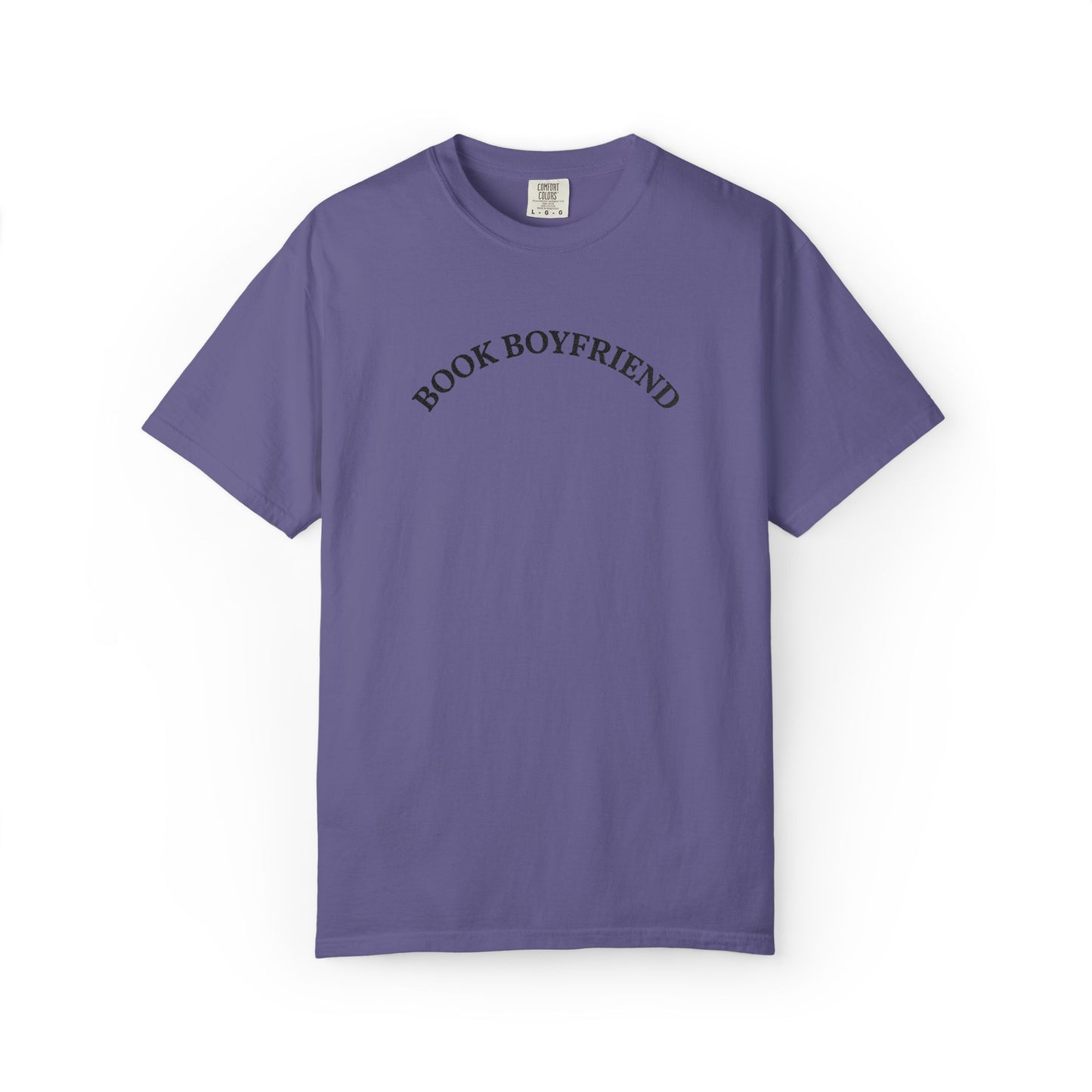 Book Boyfriend Embroidery T-shirt - Black on Grape (Deep Purple)