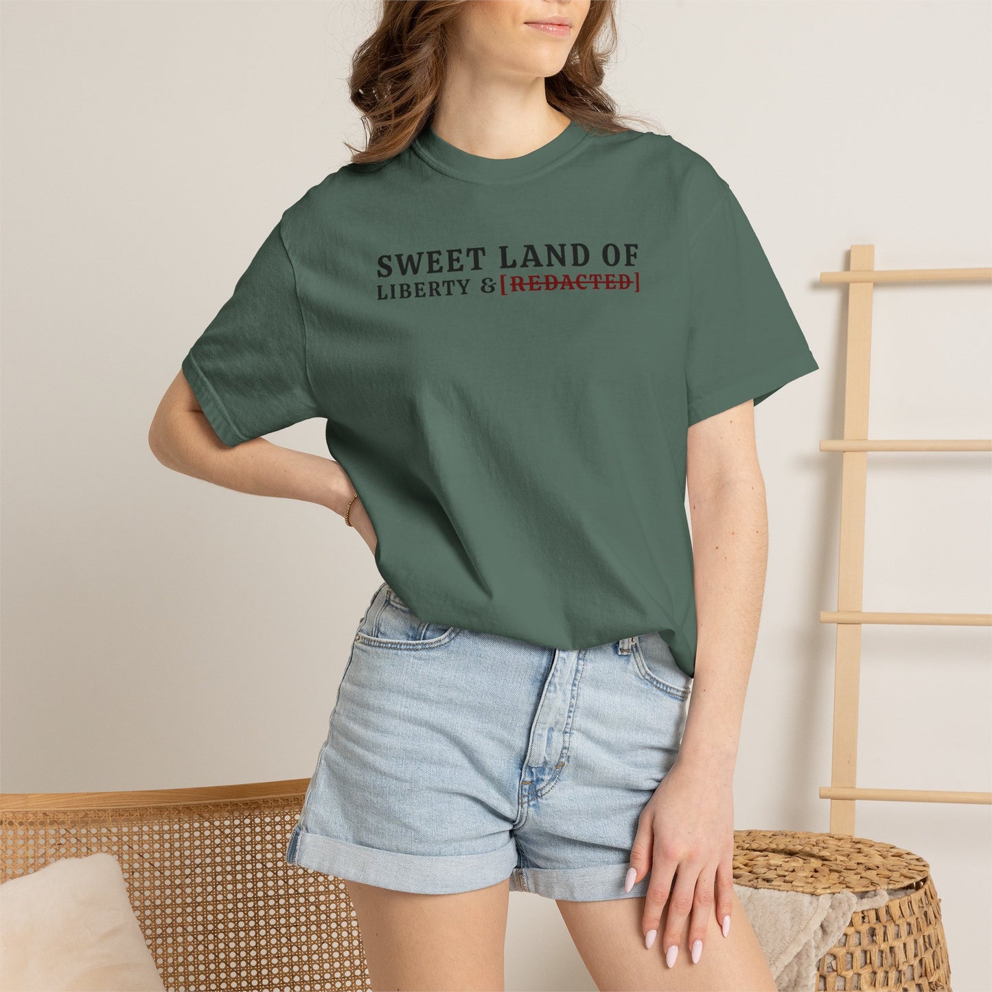 Sweet Land of Liberty & [REDACTED] Tee - Blue Spruce